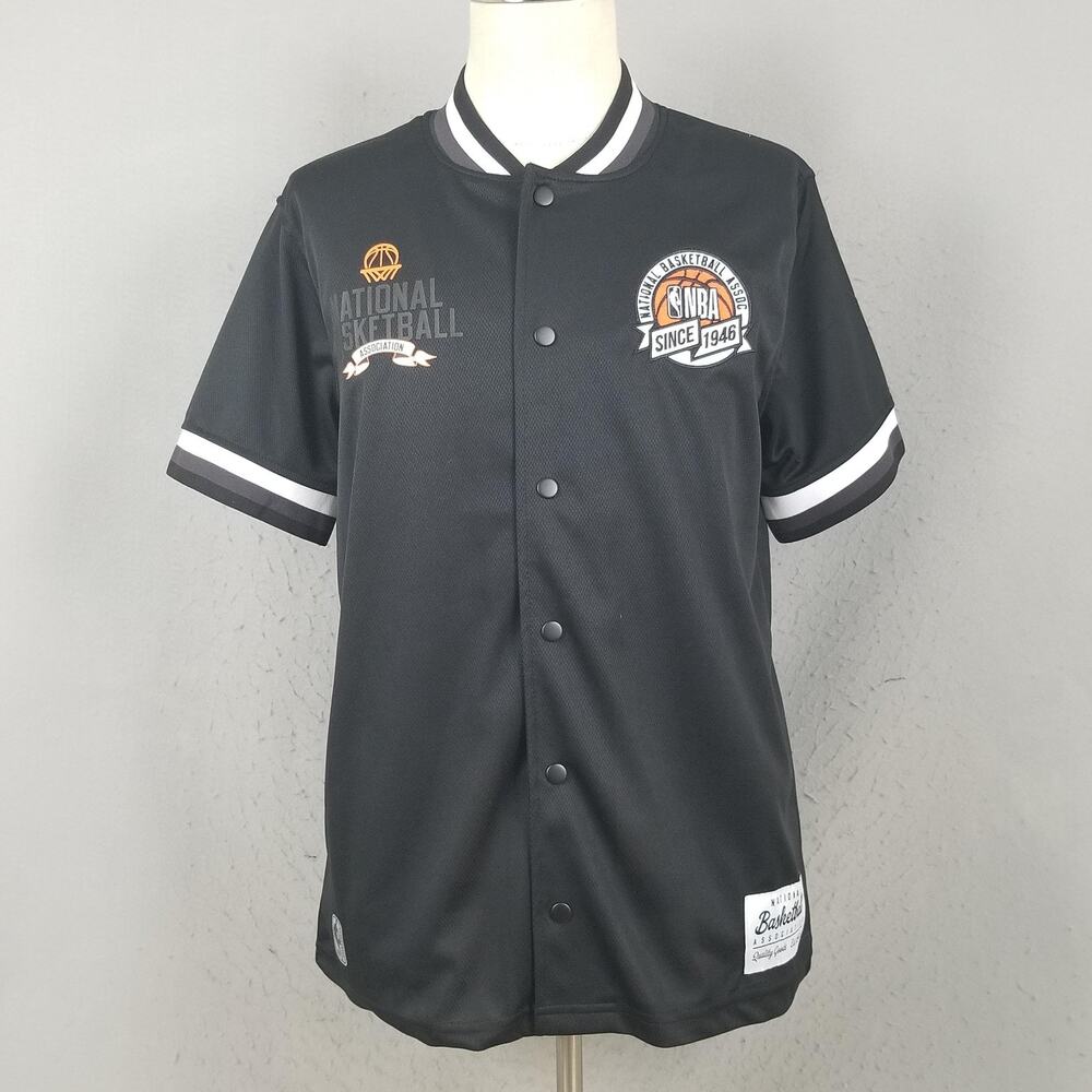 NBA Basketball Shirt Mens Medium‎ Black Button Snap Front Jersey Top NBA